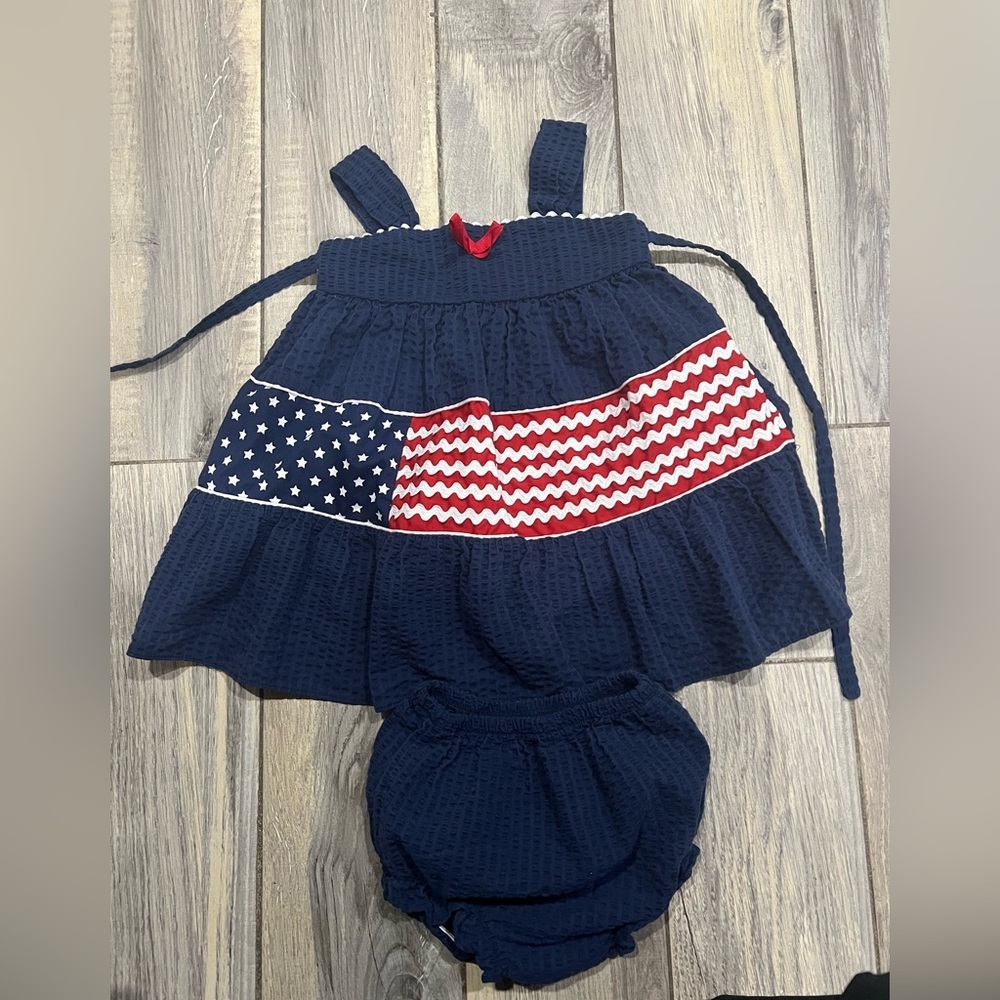Rare too All American Girl Dress Navy and Red Star Cute Patriotic Dress Size 24M